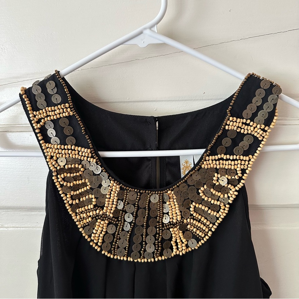 Black Beaded Sequined Cleopatra Halter Neck Sleeveless Tank Tunic Vintage y2k
